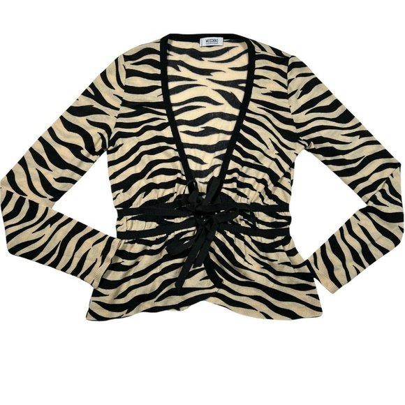 Moschino Sweaters - Moschino Cheap and Chic Sweater sz XS/Sm Cream Black Zebra Tie Front Cardigan